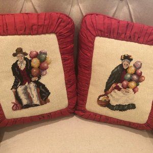* Custom Needlepoint Pillows - The Balloon Man and Old Balloon Seller*